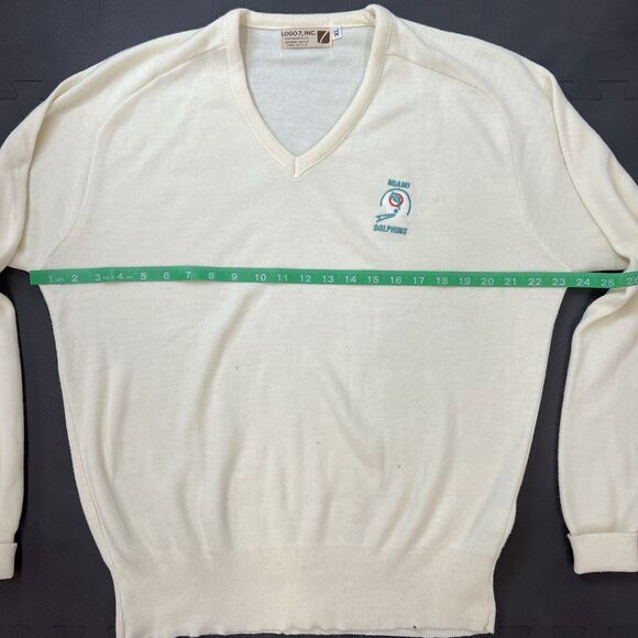 Vintage LOGO 7 Miami Dolphins Logo Ivory Acrylic Sweater Size XL NFL Football FS - Picture 7 of 9